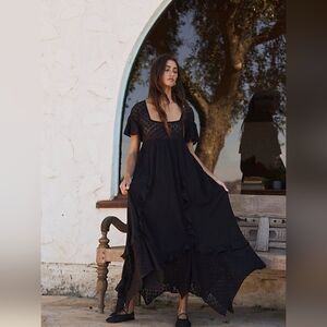 NWT XS Free People Bring The Romance Midi Dress Black